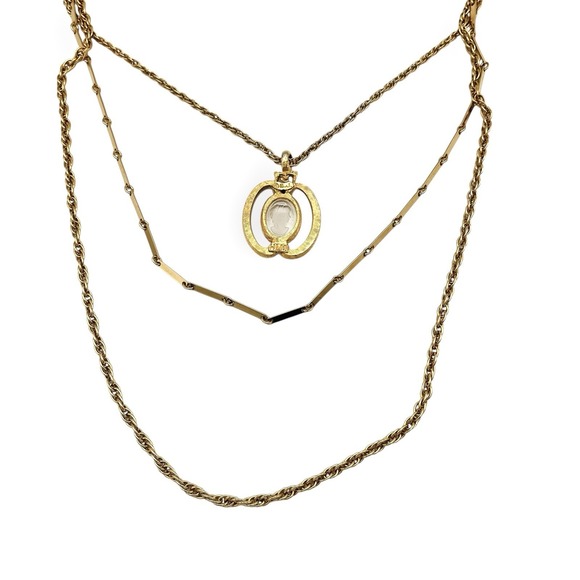 Vintage HMS BJ Cameo Necklace Gold Triple Strand Reverse Glass Chain Bar 20" - Picture 4 of 8